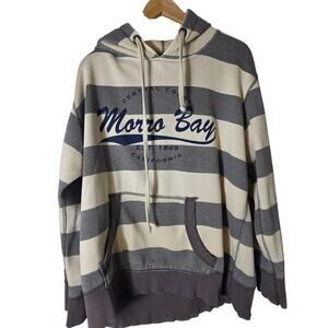 MORRO BAY CALIFORNIA Gray Tan Striped Nautical Hippie Hoodie SZ XL